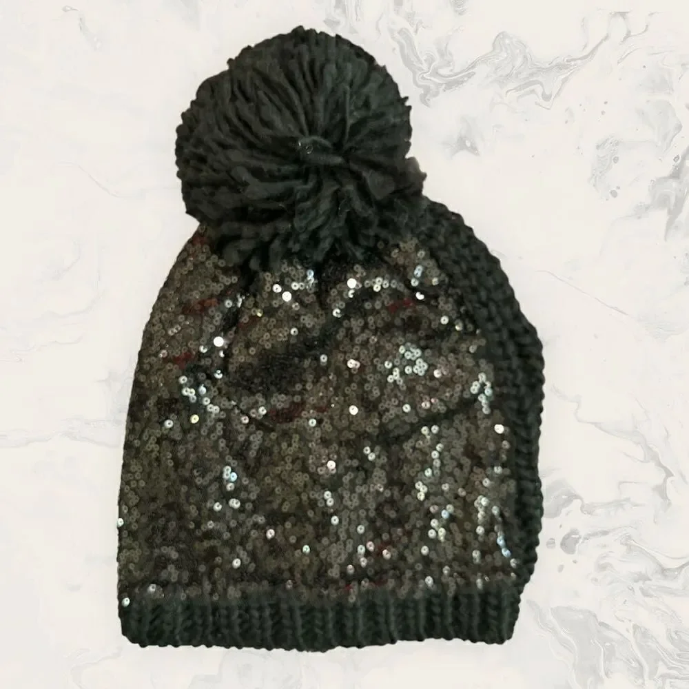NWT Nordstrom BP. sequin Black Beanie - One Size